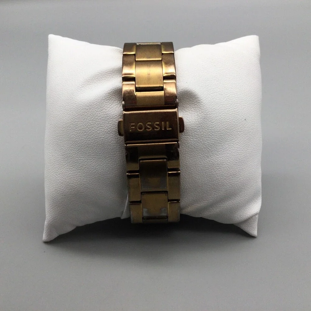 Fossil Watch Womens 38mm Gold Tone Stainless Steel ES3003 Day Date New Battery